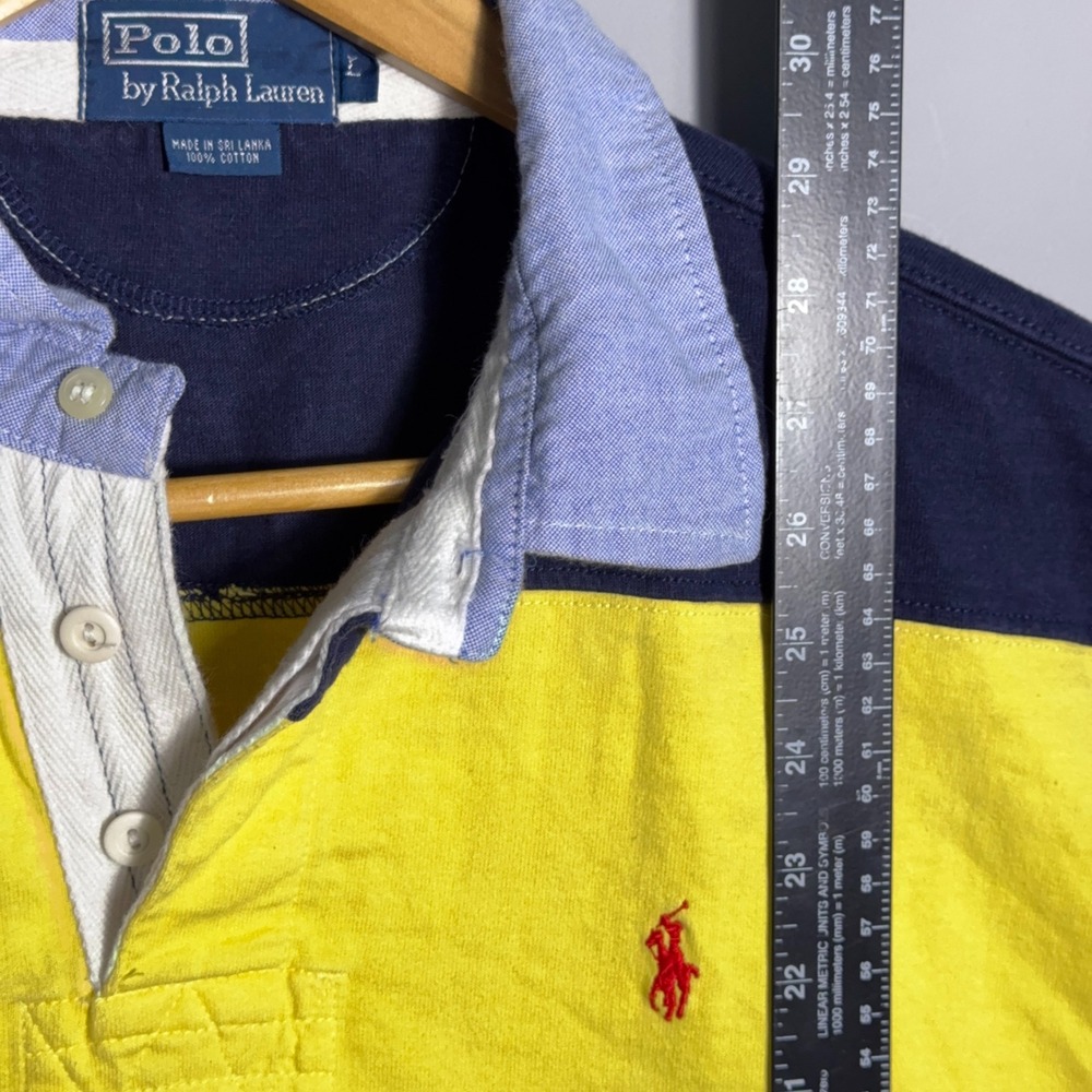 Vintage‎ Polo Ralph Lauren Striped Rugby Shirt Mens Size Large 90s Yellow - Picture 6 of 9